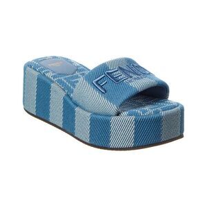 Fendi Sunshine Canvas Platform Sandal, Blue